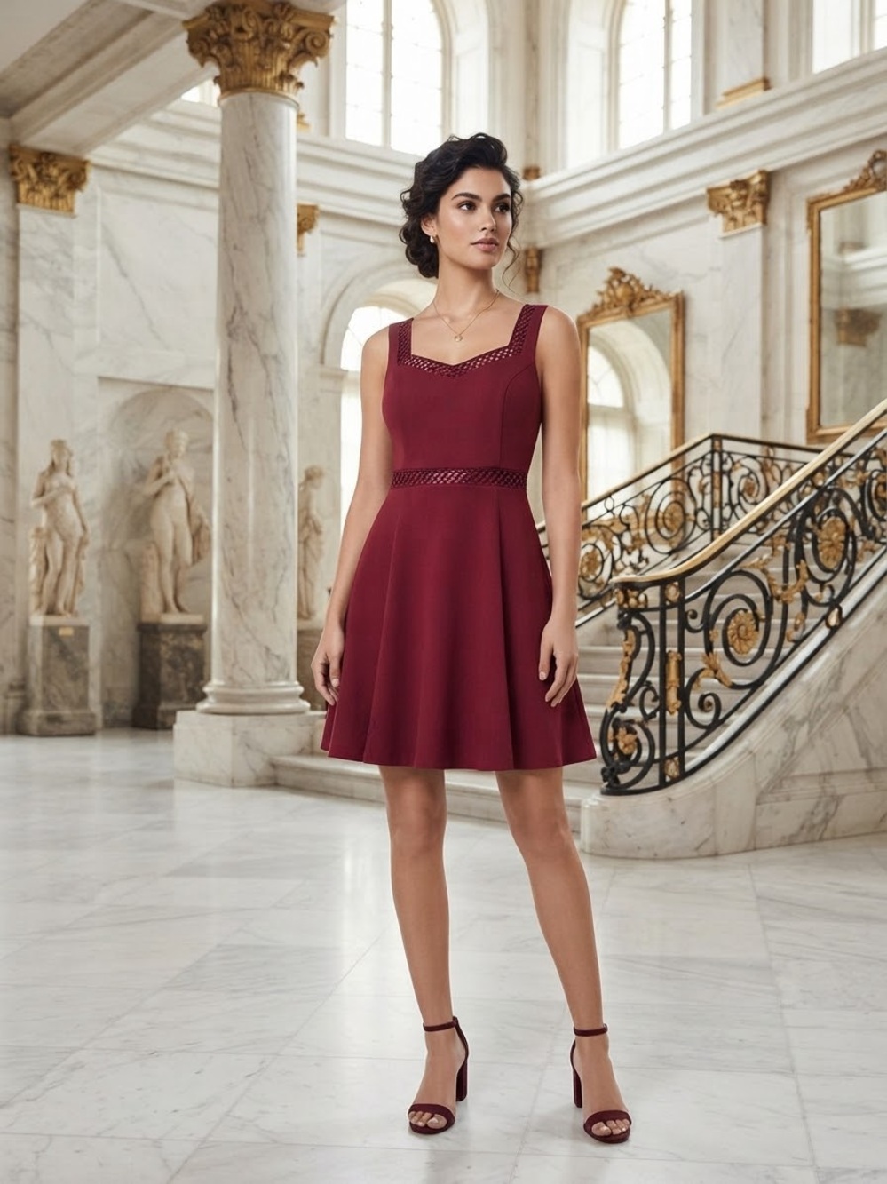 Express Wine Red Sleeveless Fit-and-Flare Dress
